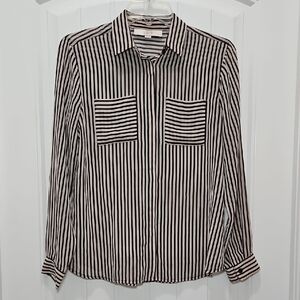 Loft Chiffon Striped Semi-sheer Button Up Career Top